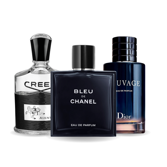 SET DI 3 PROFUMI: CREED AVENTUS, BLEU DE CHANEL, DIOR SAUVAGE 100ML