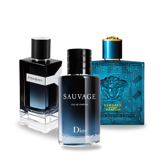 SET DI 3 PROFUMI: DIOR SAUVAGE, YVES SAINT LAURENT Y MEN, VERSACE EROS 100ML