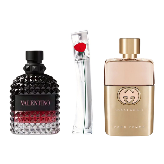 SET DI 3 PROFUMI: 3 GUCCI GUILT, VALENTINO INTENSE, FLOWER KENZO 100ML